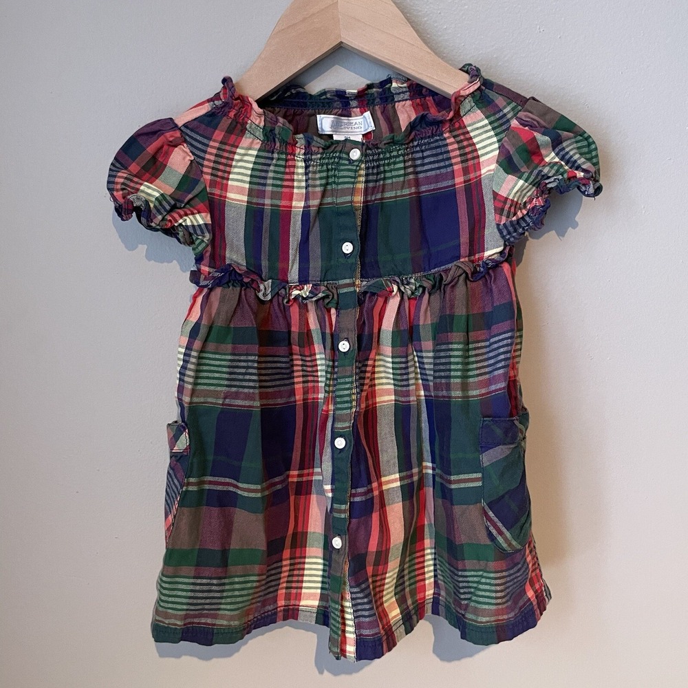 American Living Plaid‎ Print Dress size 9 Months Green/Blue/Red retail $36
